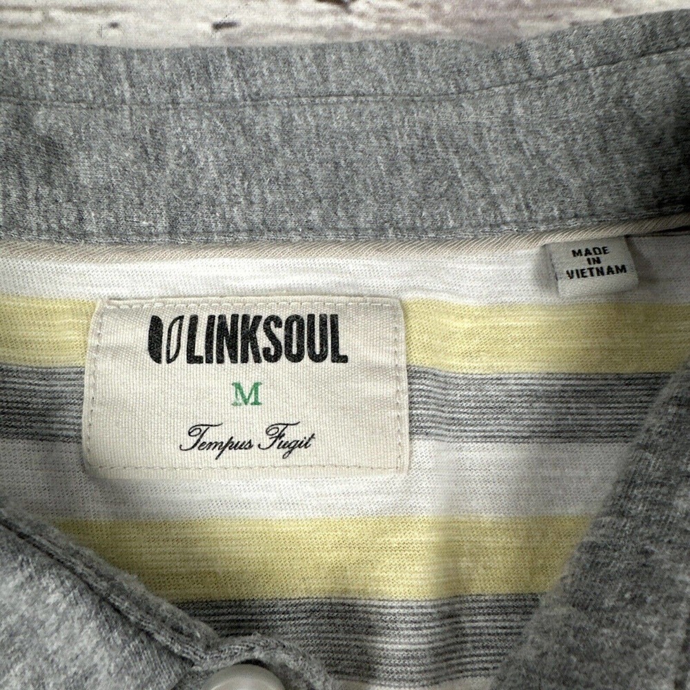 Linksoul Men's Medium Golf‎ Polo Short Sleeve Shirt Striped Yellow Gray - Picture 4 of 8